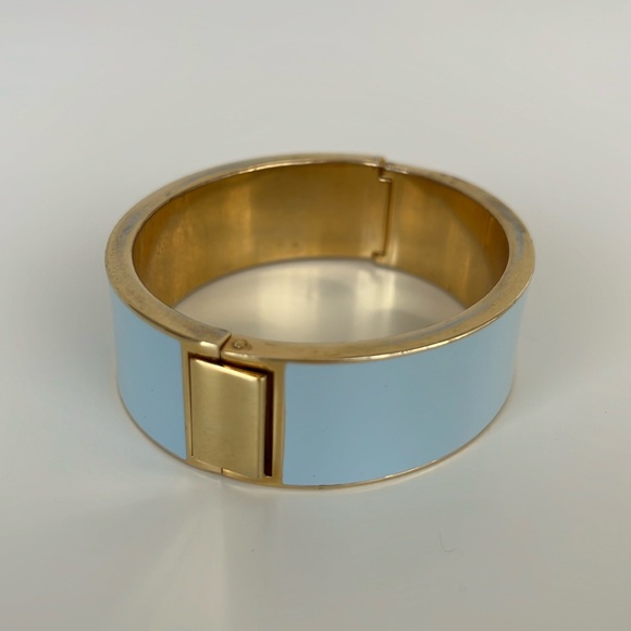 Vintage J. Crew Light Blue Wide Enamel Hinged Bangle Bracelet - Picture 2 of 6